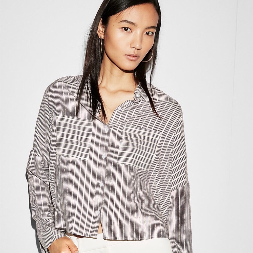 Striped long sleeve boxy shirt
